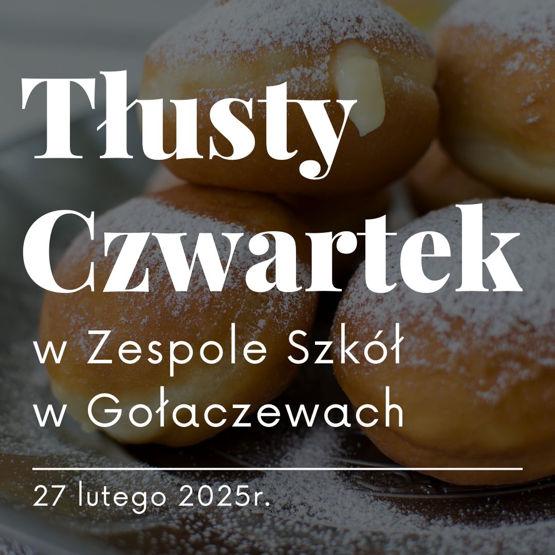 napis "tłusty czwartek" na tle zdjęcia pączków