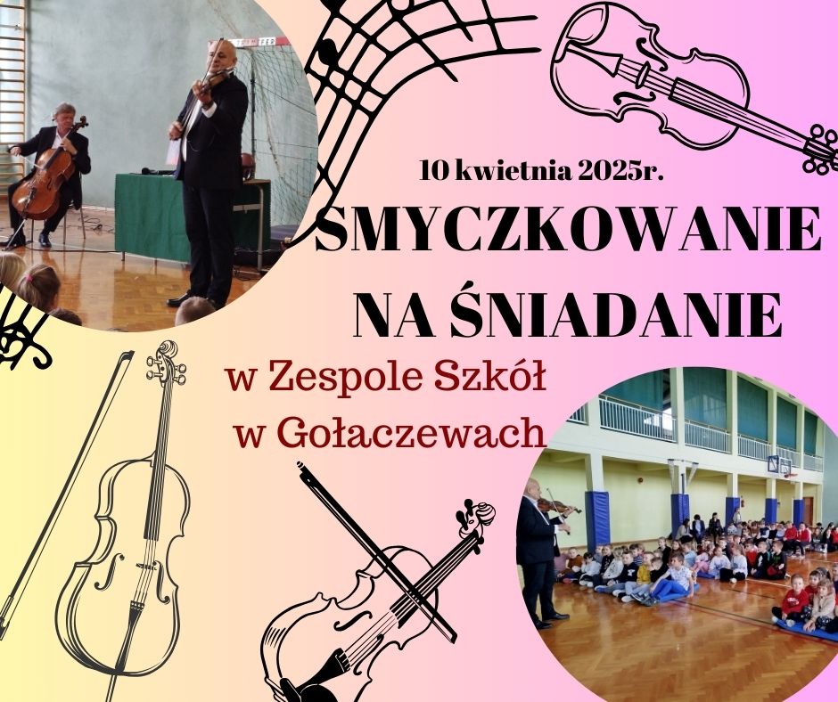 plakat z napisem "smyczkowanie na śniadanie"